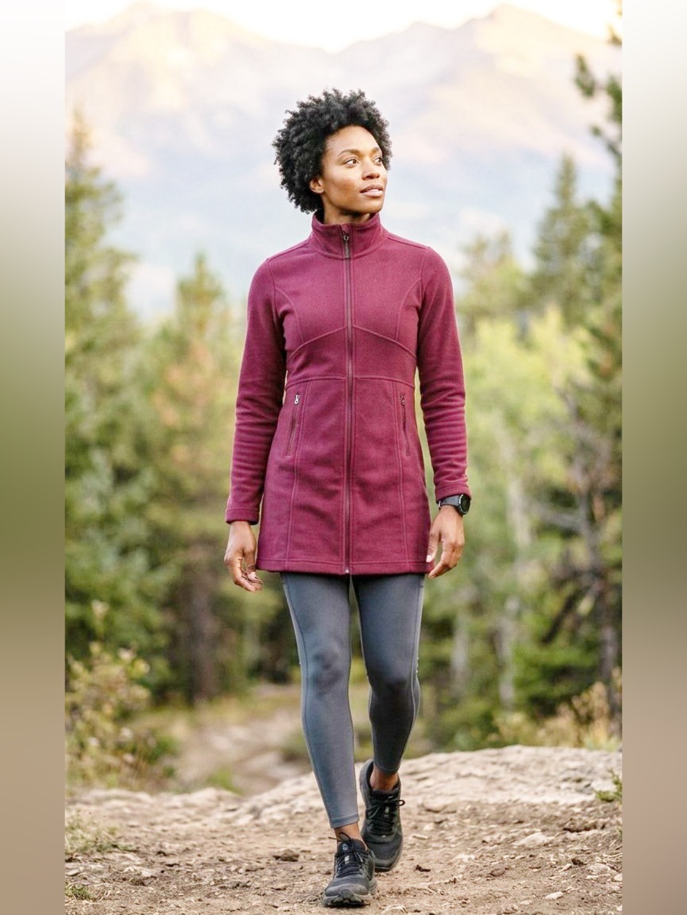 Mondetta Burgundy Long Full Zip Fleece Performance Jacket Mock Neck S EUC